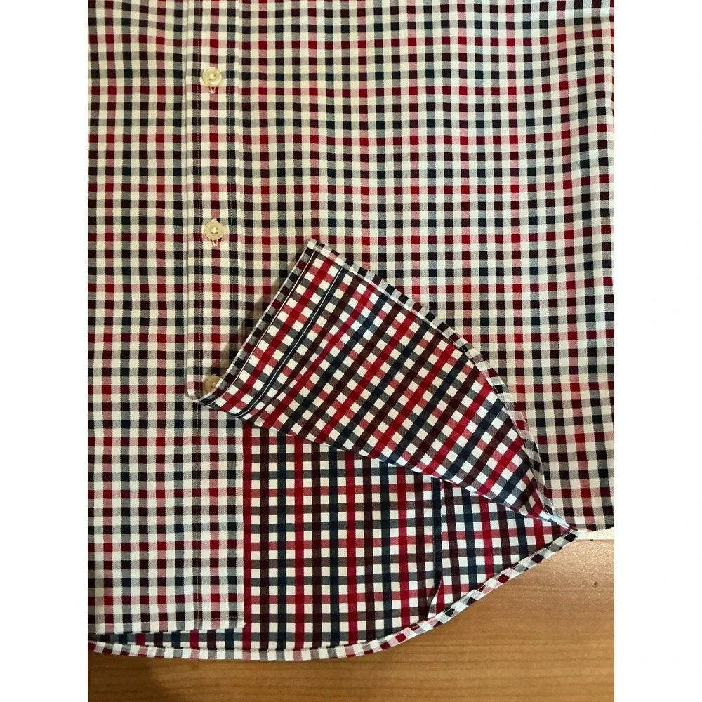 Banana Republic Non Iron‎ Slim Fit Shirt Mens Medium Red Ivory Gingham Check